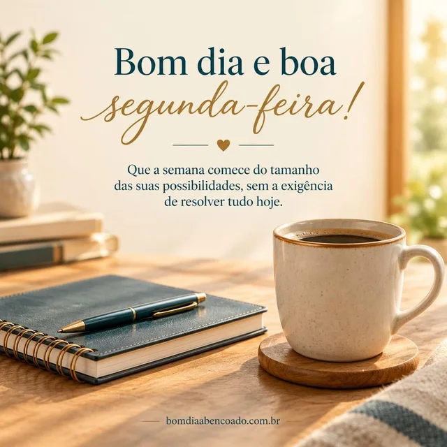 Bom dia abençoado de segunda-feira: Que a semana comece do tamanho das suas possibilidades, sem a exigência de resolver tudo hoje. Imagem genérica, sem nome pessoal.